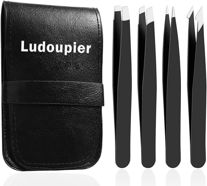 LUDOUPIER 4-Pc Tweezers Set + Case